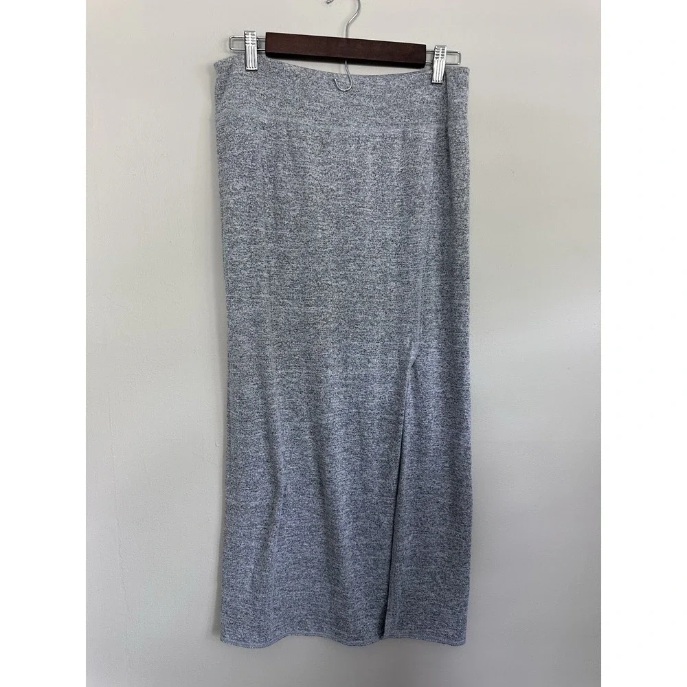 Aritzia Wilfred Free Heather Gray Terry Jersey Maxi‎ Tube Slit Skirt Size LARGE